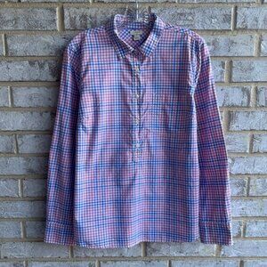 J. Crew Long Sleeve Collared Half Button 100% Cotton Plaid Shirt Women's Size M